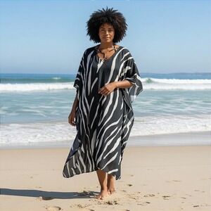Swimsuits For All Zebra Kaftan Cover Up Maxi Dress Resort Cruise Plus Size 26 28